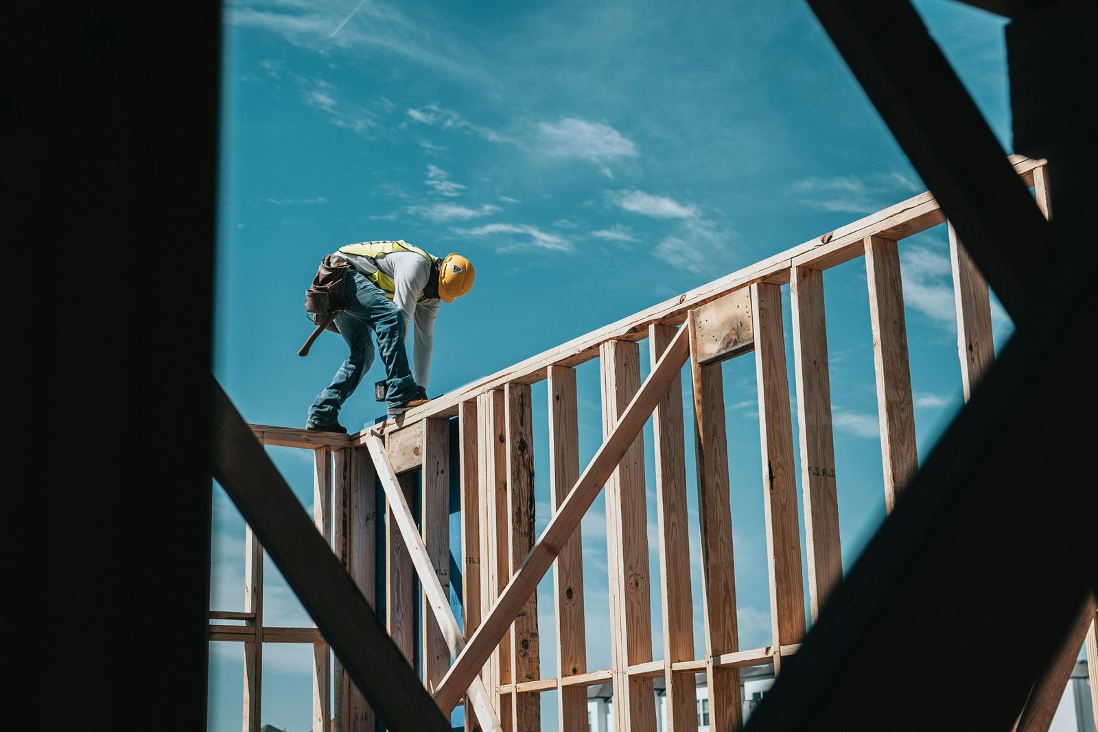 Construction framing at an active job