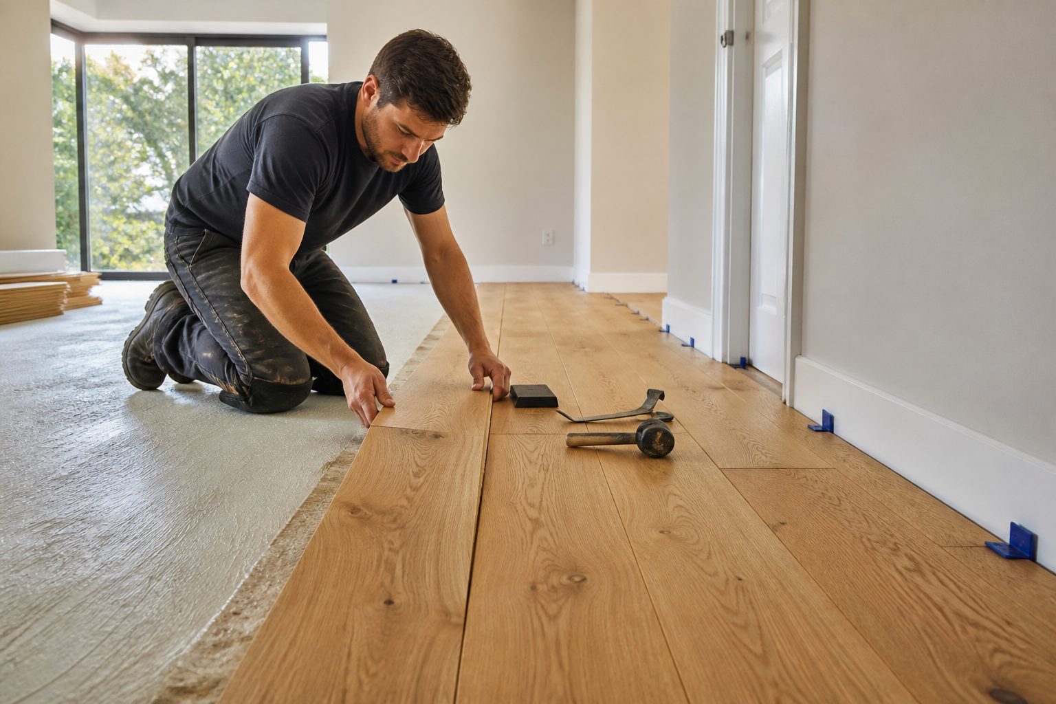 Flooring professional installing material