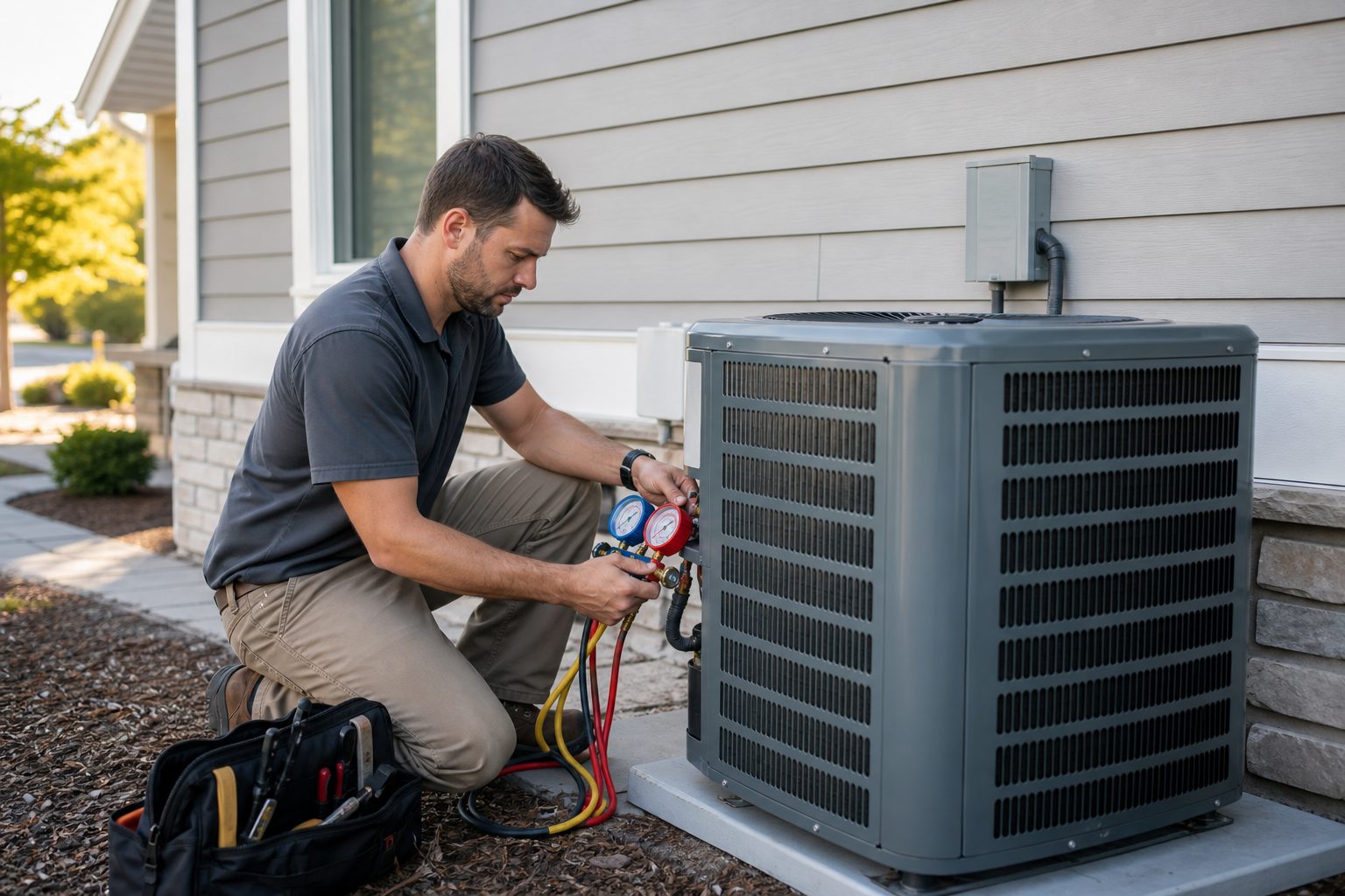 HVAC technician servicing residential equipment